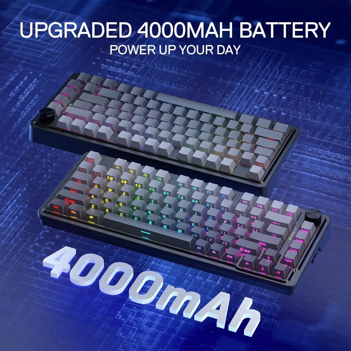 Redragon K673SP 75% Wireless Gasket RGB Gaming Mechanical Keyboard, 3-Modes w/Hot-Swap Socket, Dedicated Knob Control & 5-Layer Noise Dampening, Custom Linear Switch (Gradient Gray)