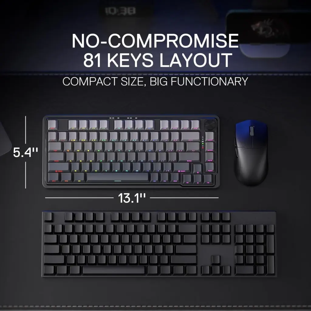 Redragon K673SP 75% Wireless Gasket RGB Gaming Mechanical Keyboard, 3-Modes w/Hot-Swap Socket, Dedicated Knob Control & 5-Layer Noise Dampening, Custom Linear Switch (Gradient Gray)