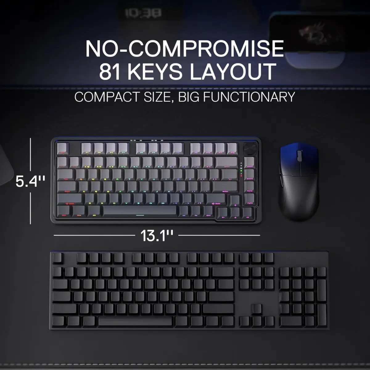Redragon K673SP 75% Wireless Gasket RGB Gaming Mechanical Keyboard, 3-Modes w/Hot-Swap Socket, Dedicated Knob Control & 5-Layer Noise Dampening, Custom Linear Switch (Gradient Gray)