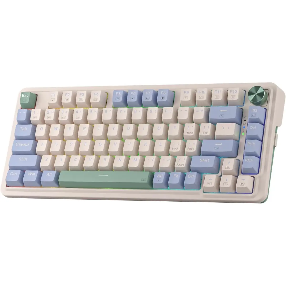 Redragon K673CPG 75% Wireless Gasket RGB Gaming Mechanical Keyboard, 3-Modes w/Hot-Swap Socket, Dedicated Knob Control & 5-Layer Noise Dampening, Custom Linear Switch (Vintage Blue)