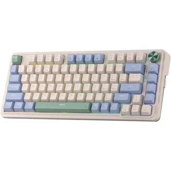 Redragon K673CPG 75% Wireless Gasket RGB Gaming Mechanical Keyboard, 3-Modes w/Hot-Swap Socket, Dedicated Knob Control & 5-Layer Noise Dampening, Custom Linear Switch (Vintage Blue)