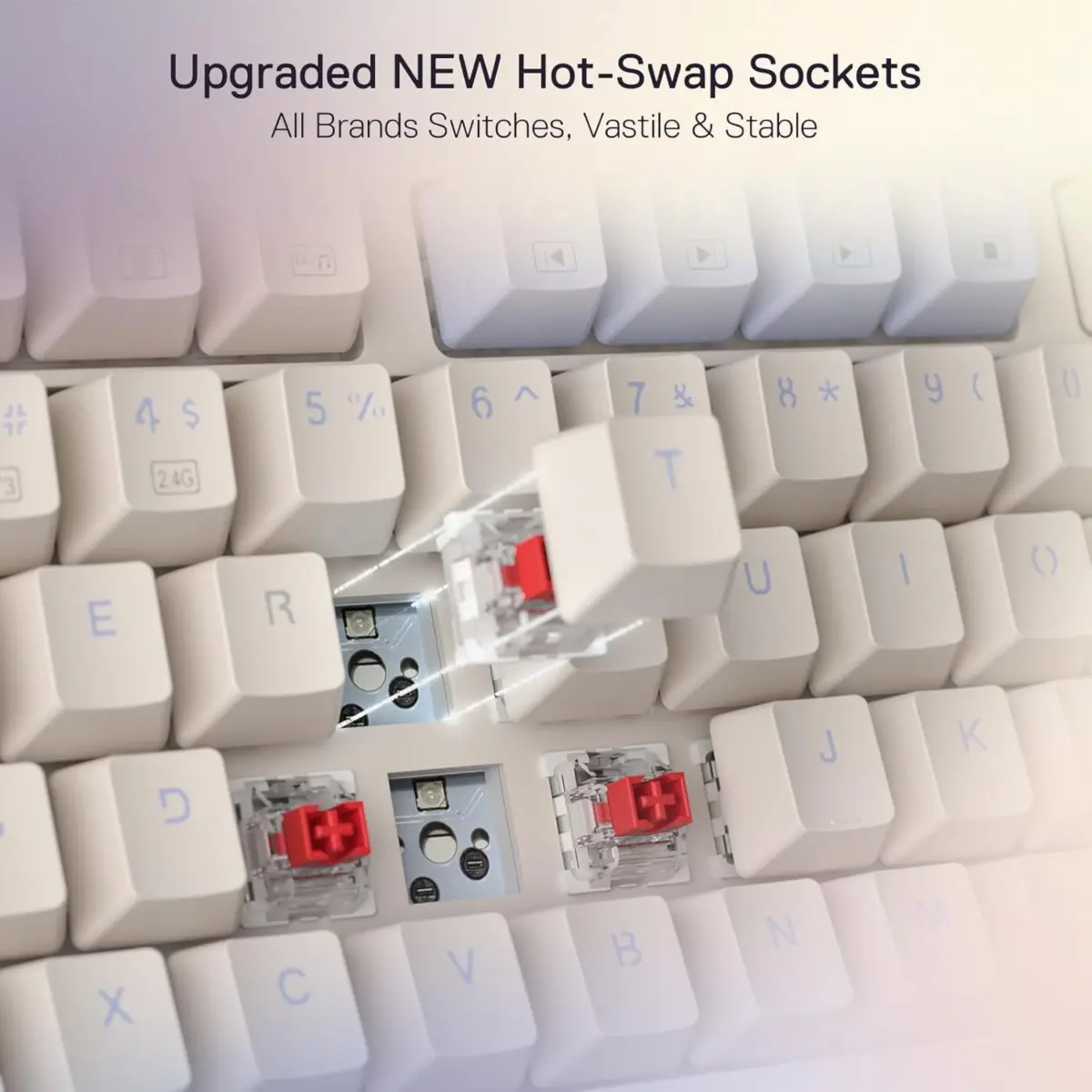 Redragon K673CPG 75% Wireless Gasket RGB Gaming Mechanical Keyboard, 3-Modes w/Hot-Swap Socket, Dedicated Knob Control & 5-Layer Noise Dampening, Custom Linear Switch (Vintage Blue)