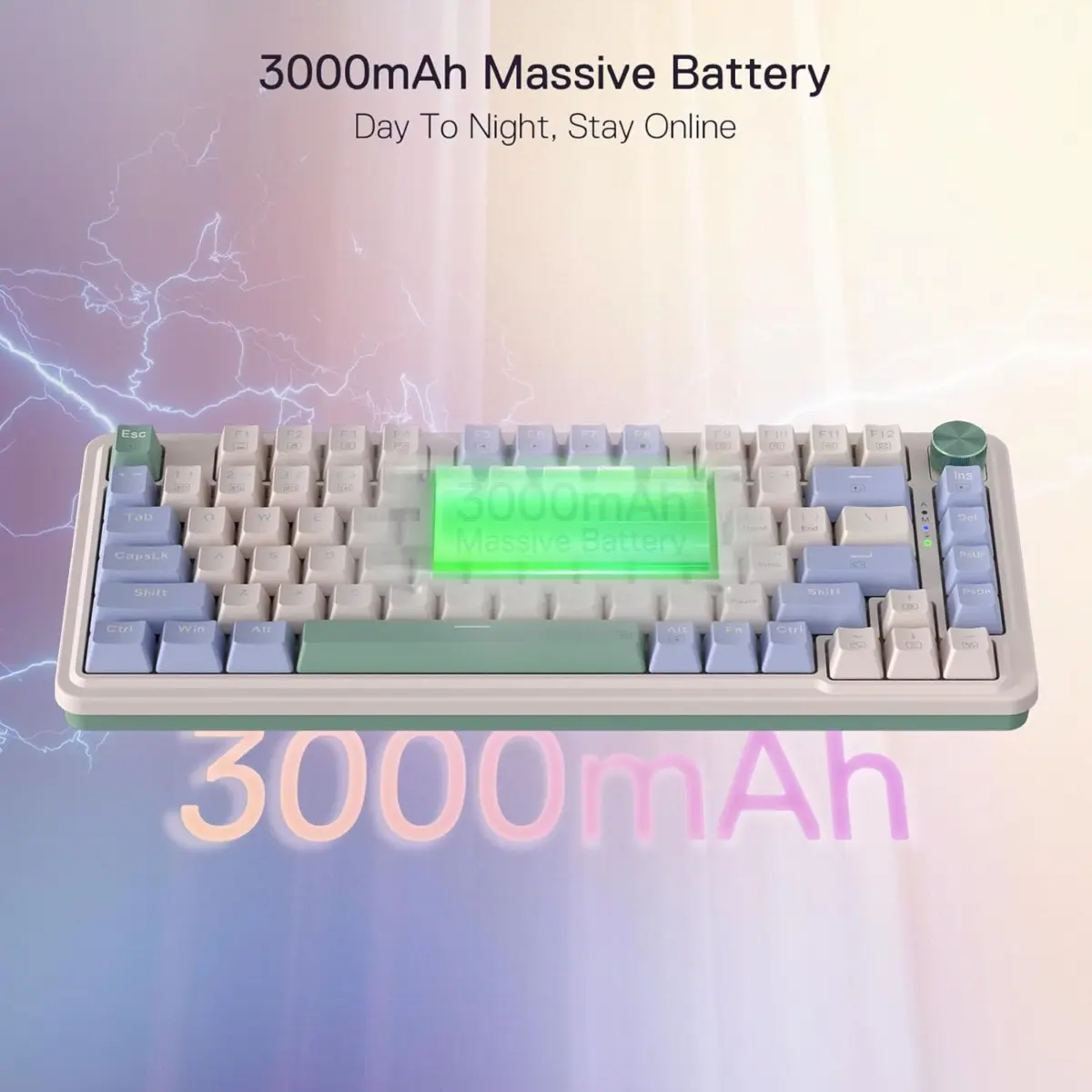 Redragon K673CPG 75% Wireless Gasket RGB Gaming Mechanical Keyboard, 3-Modes w/Hot-Swap Socket, Dedicated Knob Control & 5-Layer Noise Dampening, Custom Linear Switch (Vintage Blue)