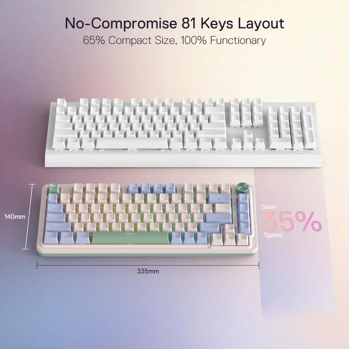 Redragon K673CPG 75% Wireless Gasket RGB Gaming Mechanical Keyboard, 3-Modes w/Hot-Swap Socket, Dedicated Knob Control & 5-Layer Noise Dampening, Custom Linear Switch (Vintage Blue)