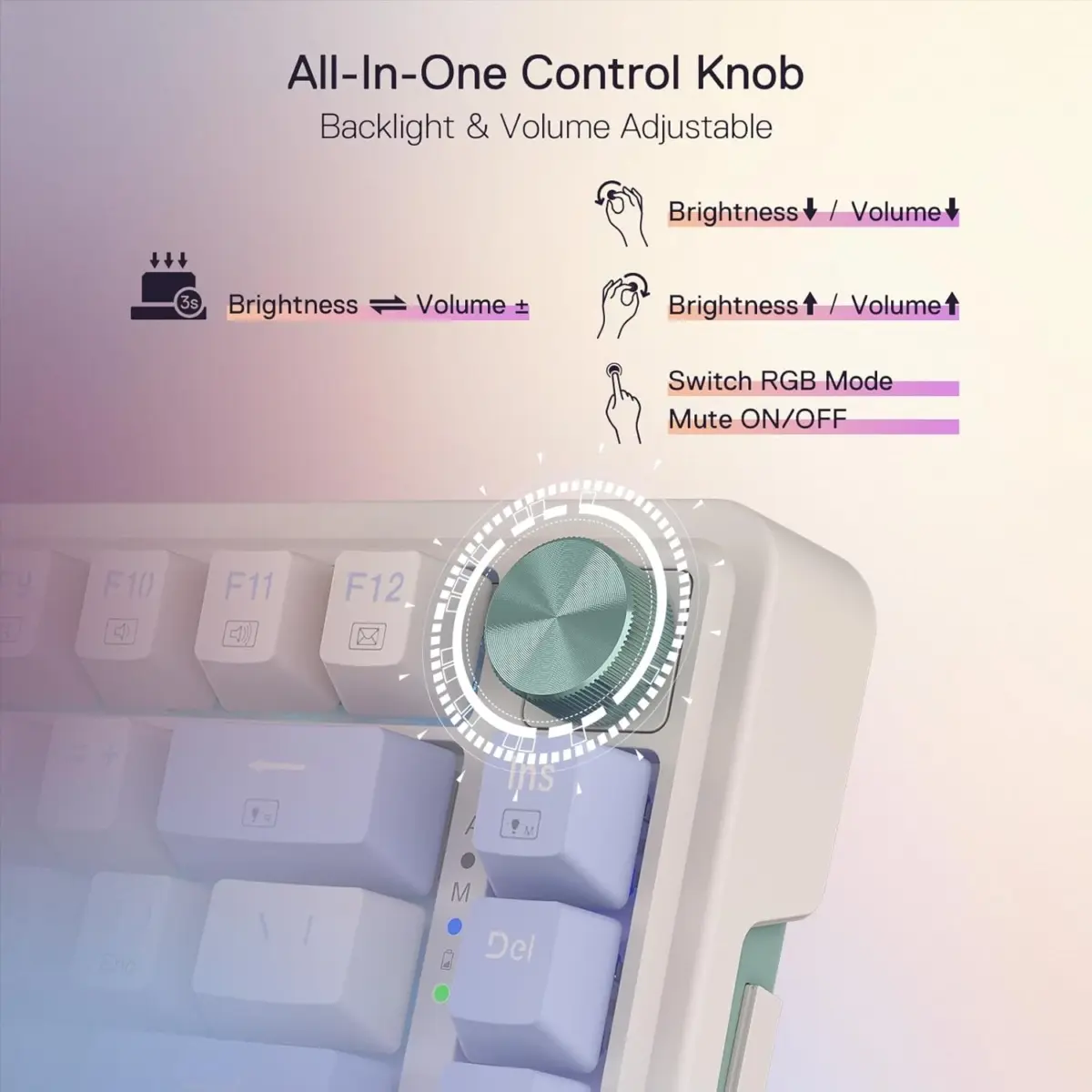 Redragon K673CPG 75% Wireless Gasket RGB Gaming Mechanical Keyboard, 3-Modes w/Hot-Swap Socket, Dedicated Knob Control & 5-Layer Noise Dampening, Custom Linear Switch (Vintage Blue)