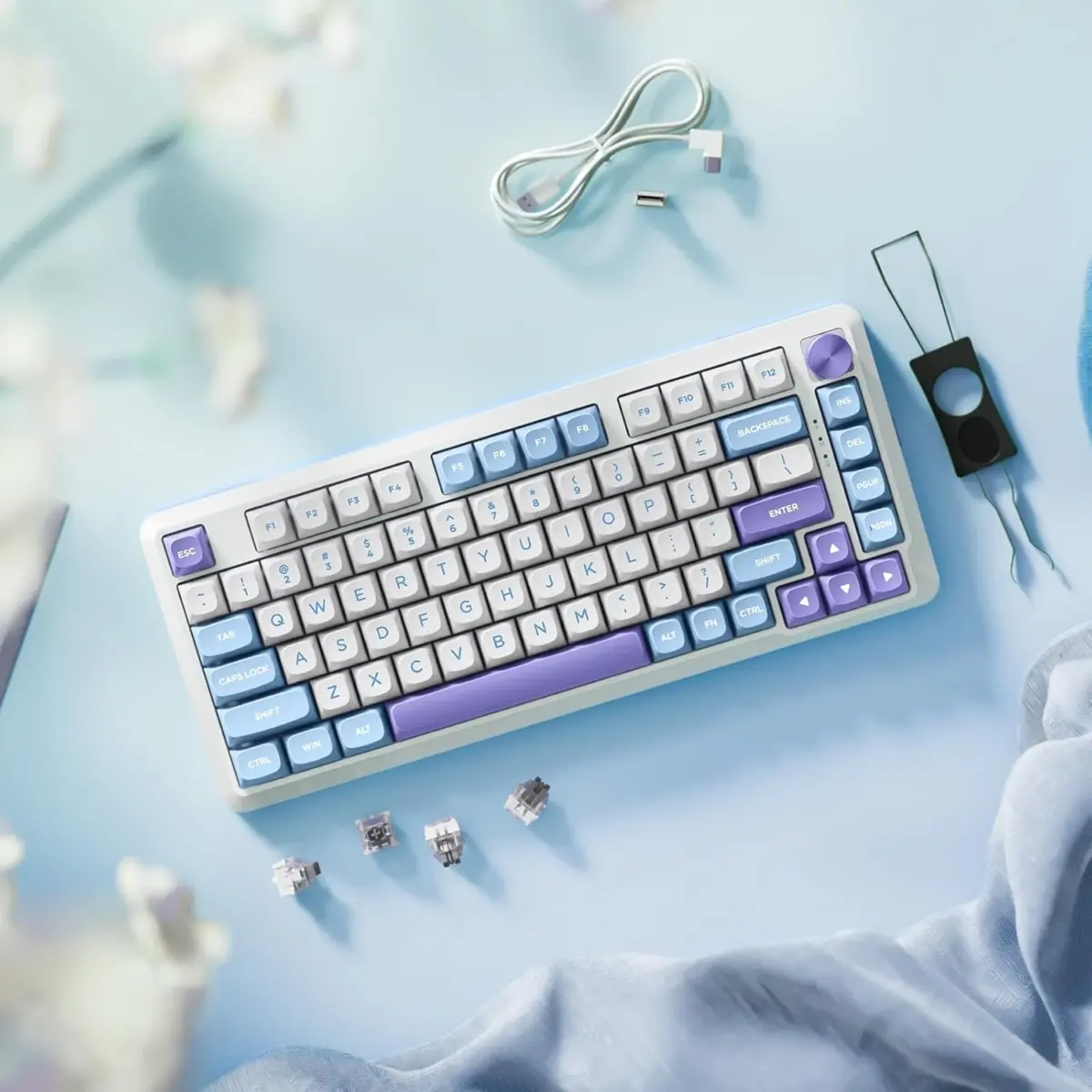 Redragon K681WBP Cyrus Pro RGB Dual Mode Wireless 2.4G, Bluetooth & Wired 75% Gasket Hot-Swappable Mechanical Keyboard With Knob
