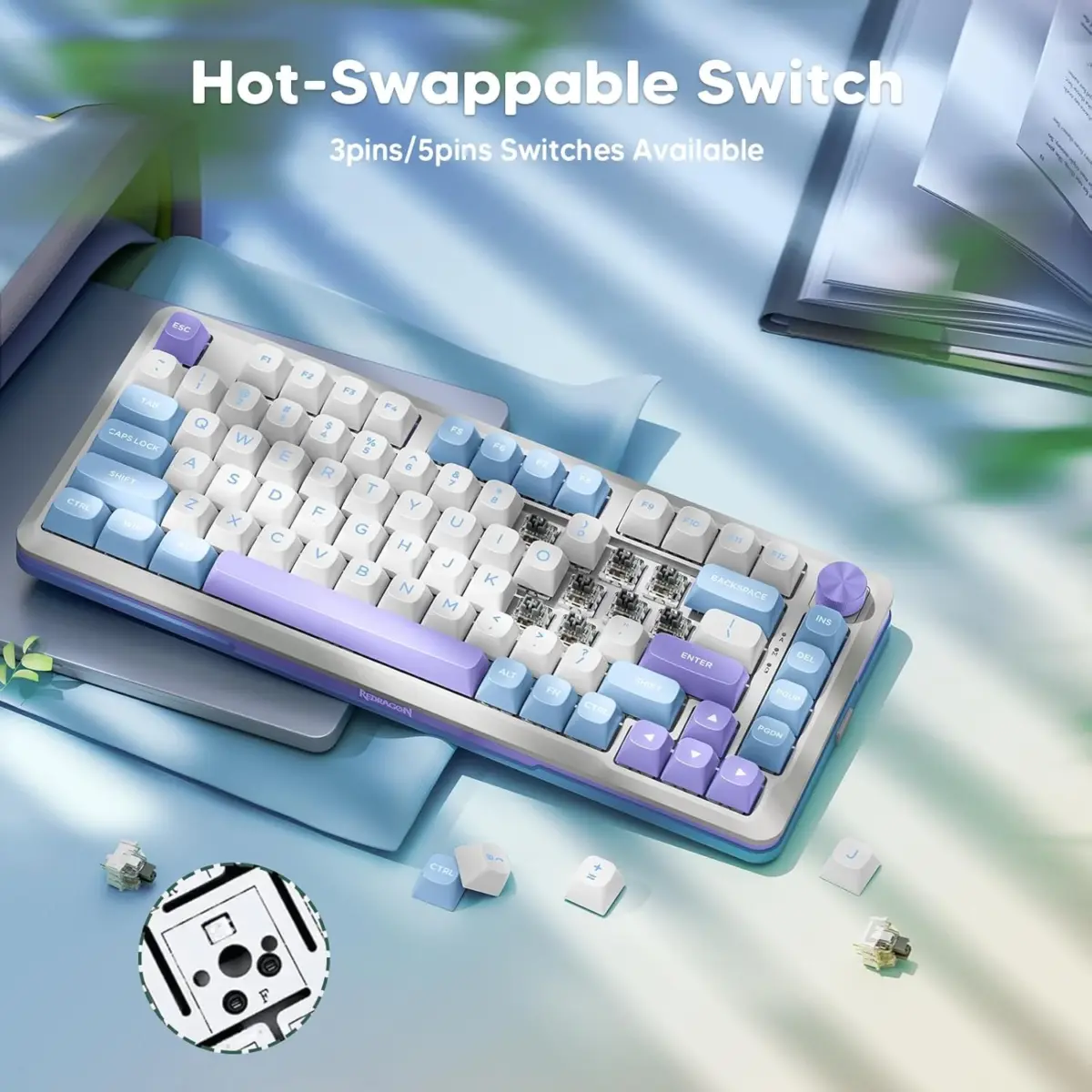 Redragon K681WBP Cyrus Pro RGB Dual Mode Wireless 2.4G, Bluetooth & Wired 75% Gasket Hot-Swappable Mechanical Keyboard With Knob
