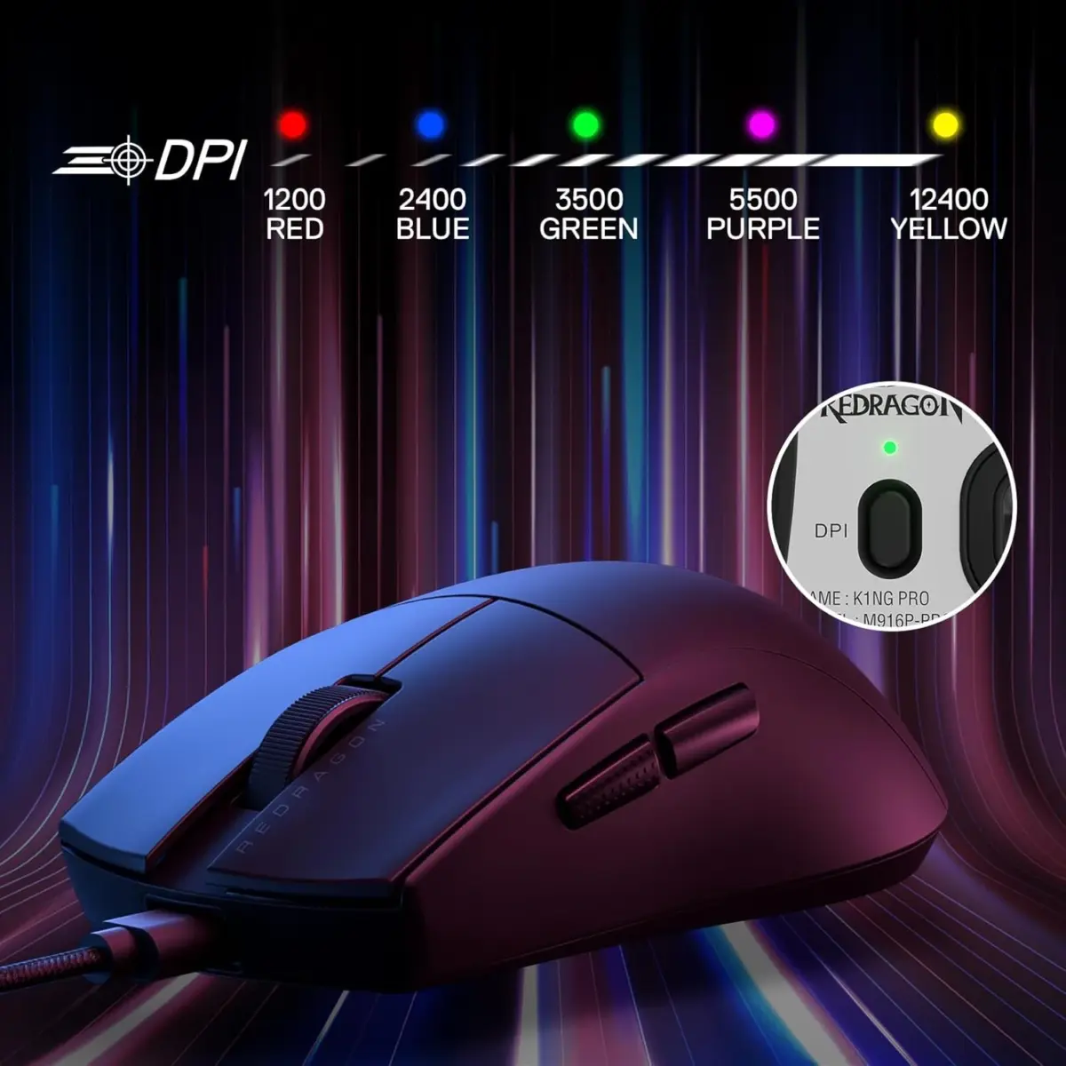 Redragon M724 Wired Gaming Mouse, 42G Ultra-Light Optical 12,400 DPI (Black)