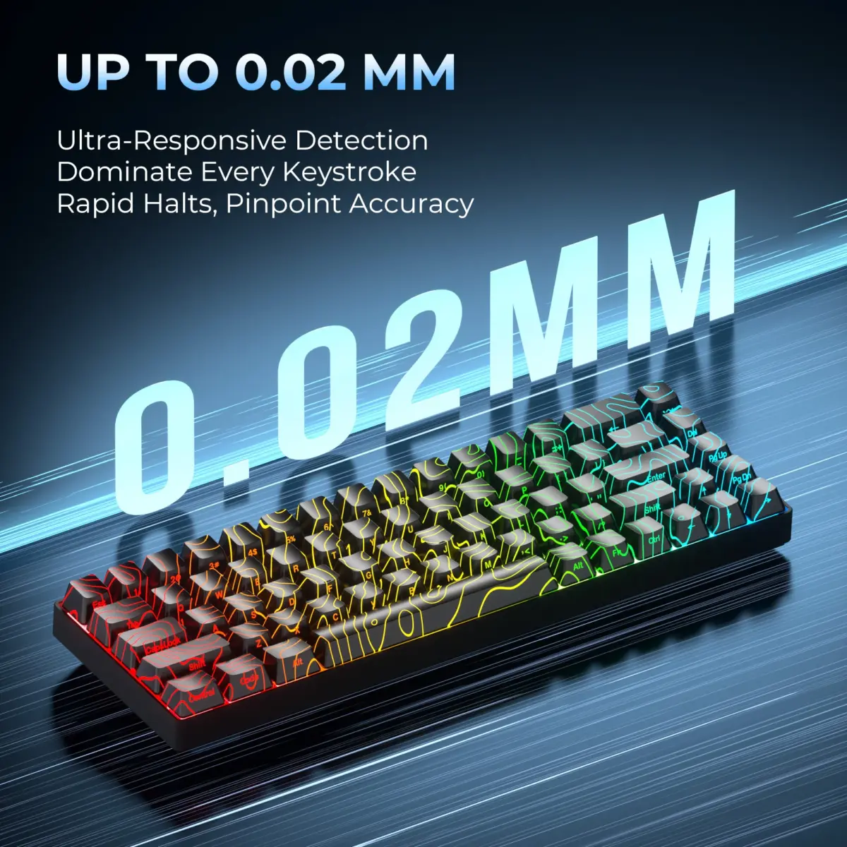 VTER Fighting68 HE Magnetic Gaming Keyboard with Adjustable Actuation, 0.08mm RT Precision, Linear Aurora Magnetic Switch 8K Polling Rate, 68-Key Compact USB-C Wired Keyboard, Hot-Swappable, RGB Backlit (Black Contours)