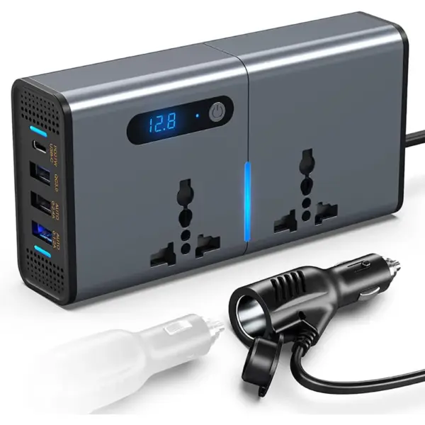 200W Car Power Inverter, DC 12/24V to 220V AC Car Inverter,3 USB 1 Type-C Ports Charger Adapter Car Plug Converter