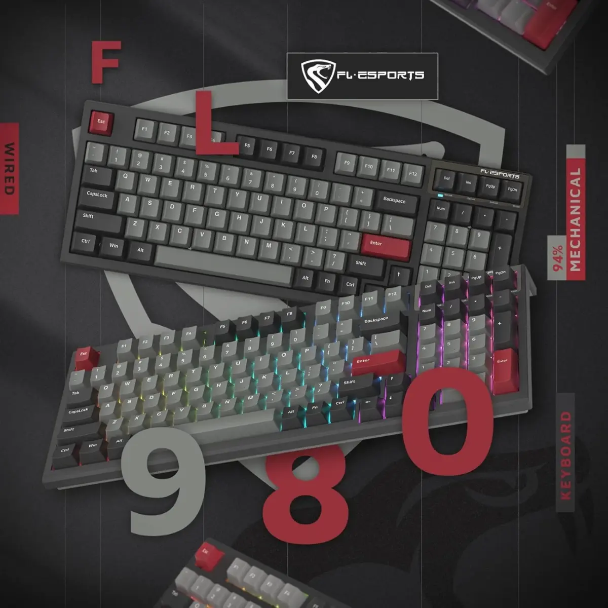 FL ESPORTS FL980 96% RGB Gaming Mechanical Keyboard Hot Swappable Kailh Box Red Switch - Programmable, Durable PBT Keycaps