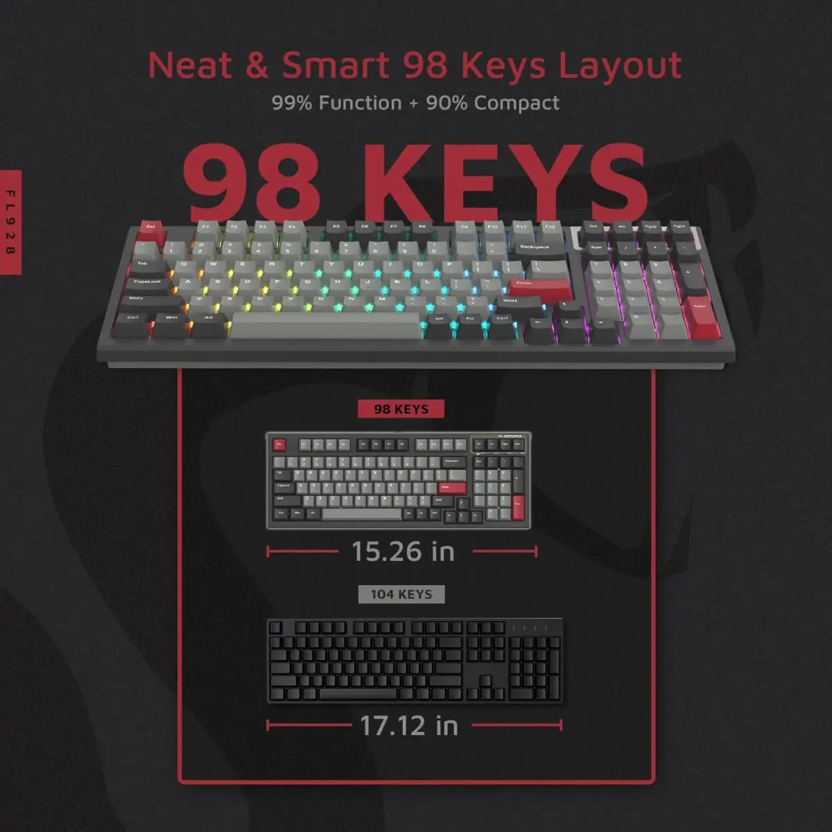 FL ESPORTS FL980 96% RGB Gaming Mechanical Keyboard Hot Swappable Kailh Box Red Switch - Programmable, Durable PBT Keycaps