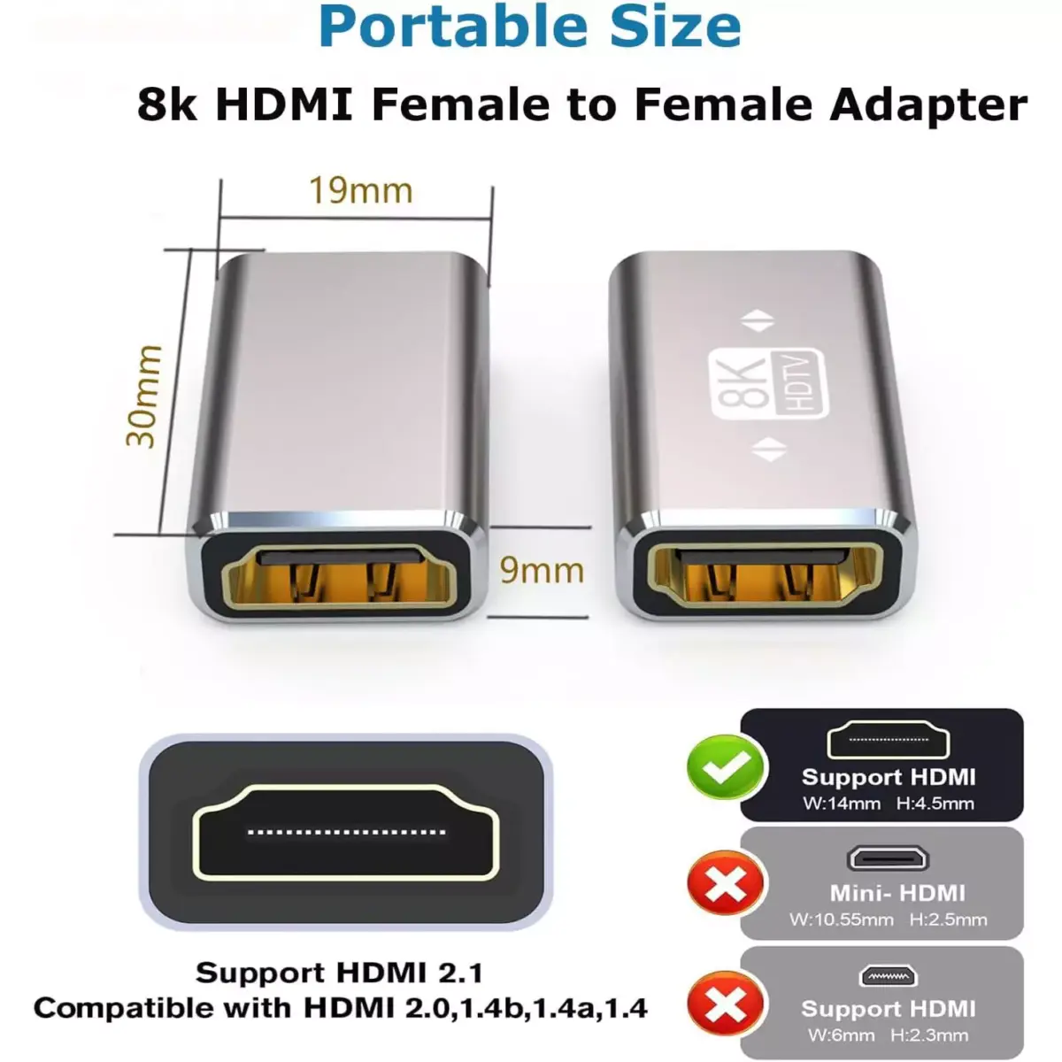 8K HDMI Female to Female Adapter HDMI 2.1 Extender Support 8K@60HZ for HDTV Roku, Monitor, Computer, PC, Laptop, Projector, DVD Player