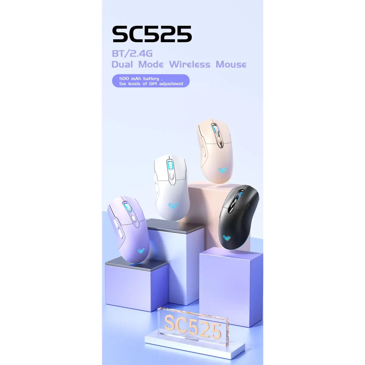 AULA SC525 Wireless,Bluetooth RGB Gaming Mouse - Optical Sensor 4,600 DPI With Gripe Tape (Black)