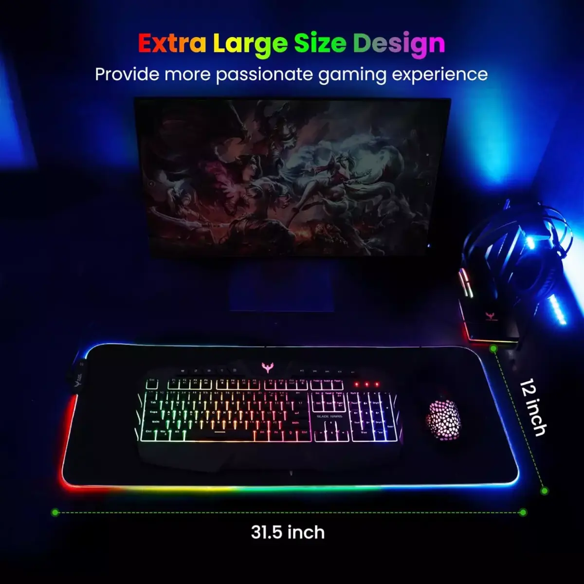 BladeHawks BX04 RGB Gaming Mouse Pad - Size 800 X 300 X 4 MM (Black)