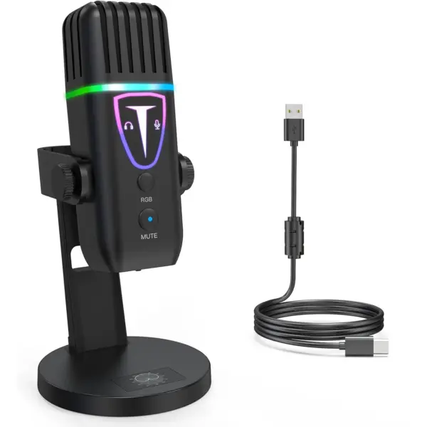 Dynamic Microphone for iPhone,Noise Cancel USB Microphone for PC Computer Type C Phone,Touch Mute RGB Volume Echo Control Mic for ASMR Recording Streaming PS4/5 Discord Twitch Gaming Podcast YouTube