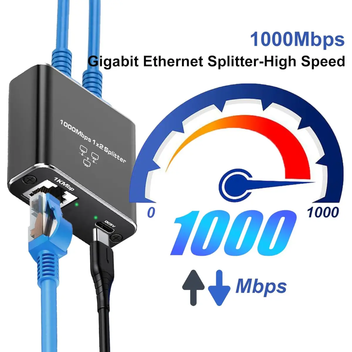 Ethernet Splitter, Ethernet Splitter 1 to 2 High Speed 1000Mbps, LAN Ethernet Socket Connector Adapter for Cat87, 1 in 2 Out [2 Devices Simultaneously Networking]