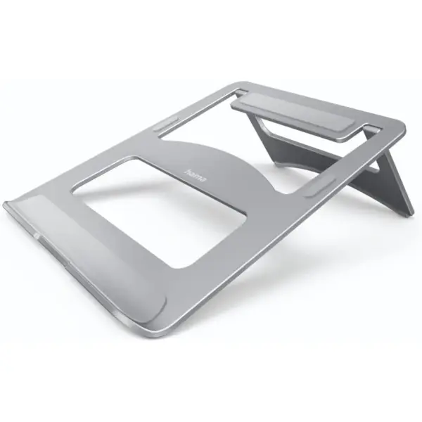 Hama Laptop Stand Aluminium Devices up to max 40 cm (15.6 Inches), Height 7 cm, Non-Slip, Foldable, Optimal Laptop Ventilation, Notebook Stand, Silver