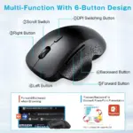 JERTECH ELITE W500 Dual Mode Wireless, Bluetooth Gaming Mouse - 2400 DPI Polling Rate 1000Hz - Silent Clicks