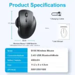 JERTECH ELITE W500 Dual Mode Wireless, Bluetooth Gaming Mouse - 2400 DPI Polling Rate 1000Hz - Silent Clicks