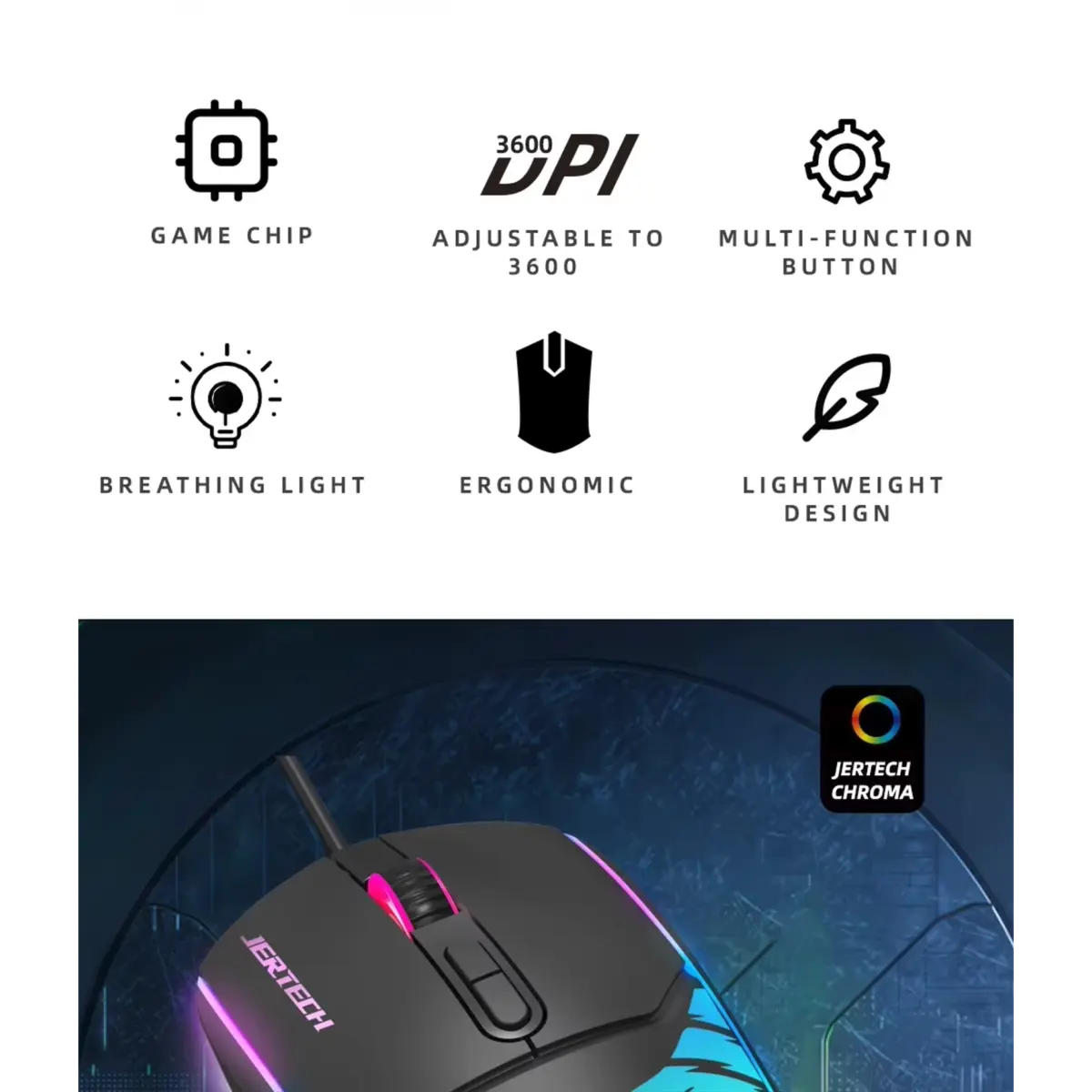 Jertech SHOOTER XP14 RGB Gaming Mouse - Optical Sensor 3600 DPI - 1000 Hz Polling Rate - Braided Cable