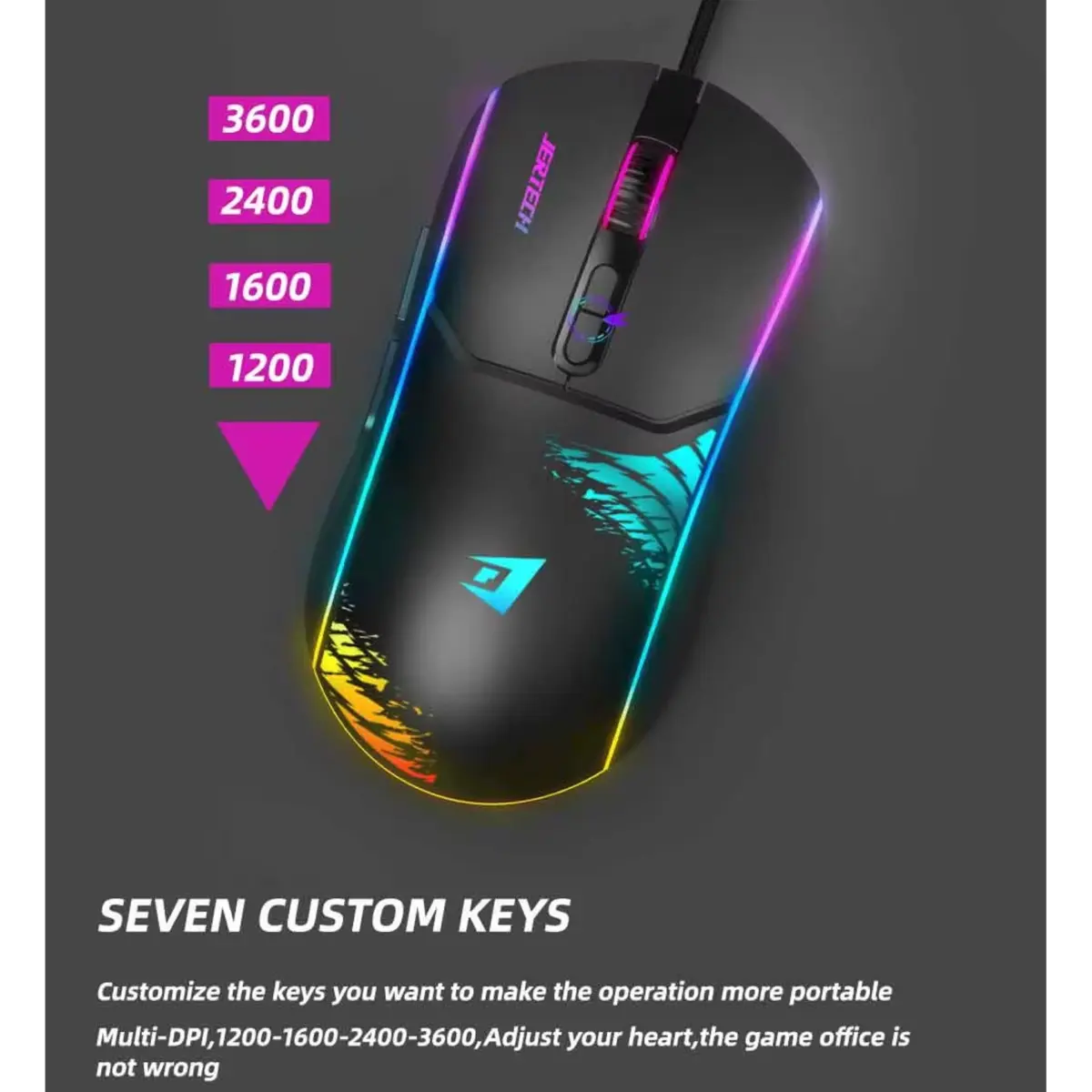 Jertech SHOOTER XP14 RGB Gaming Mouse - Optical Sensor 3600 DPI - 1000 Hz Polling Rate - Braided Cable