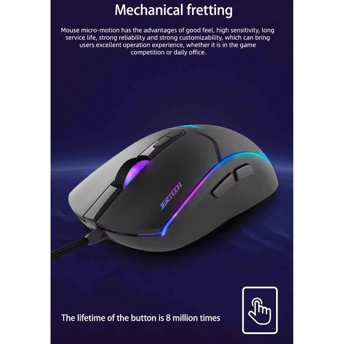 Jertech SHOOTER XP14 RGB Gaming Mouse - Optical Sensor 3600 DPI - 1000 Hz Polling Rate - Braided Cable