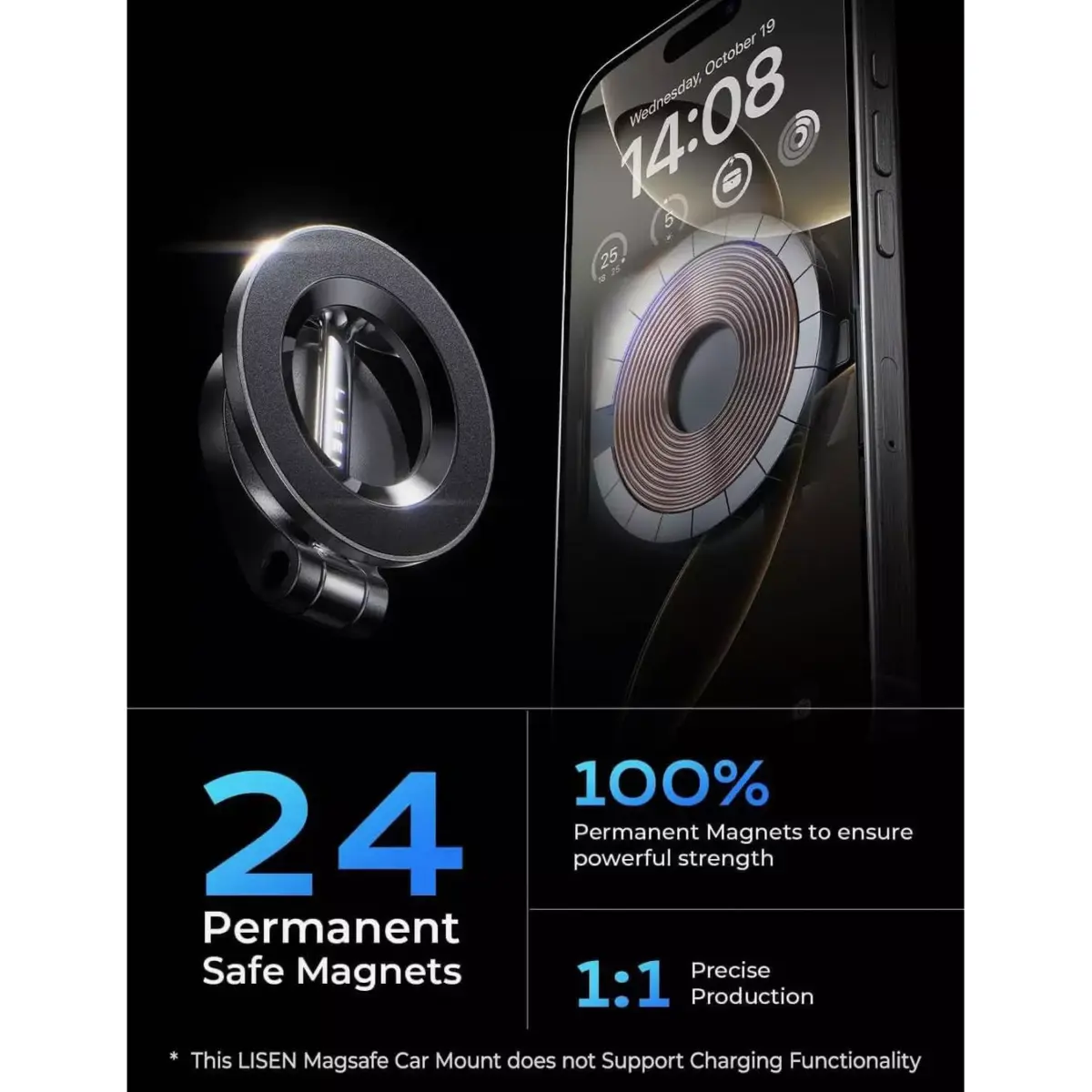 LISEN for Magsafe Car Mount, Ultra Magnetic Dashboard Phone Holder, Car Accessories for iPhone 16 Pro Max,Gifts for Men Women Him Her, Fit for iPhone16 ProPro Max 15 14 13 12