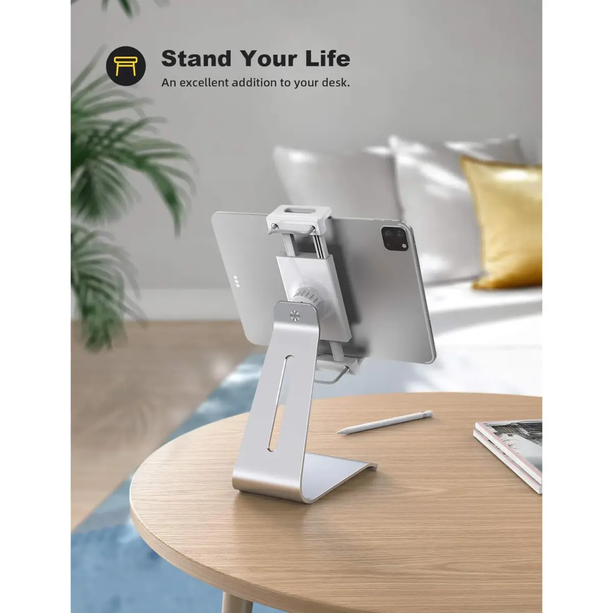Lamicall Tablet Stand, Adjustable Tablet Holder - Universal 360 Rotation Holder, Stand for Phone, and Tablet with 4.7-13 Inch (Silver)