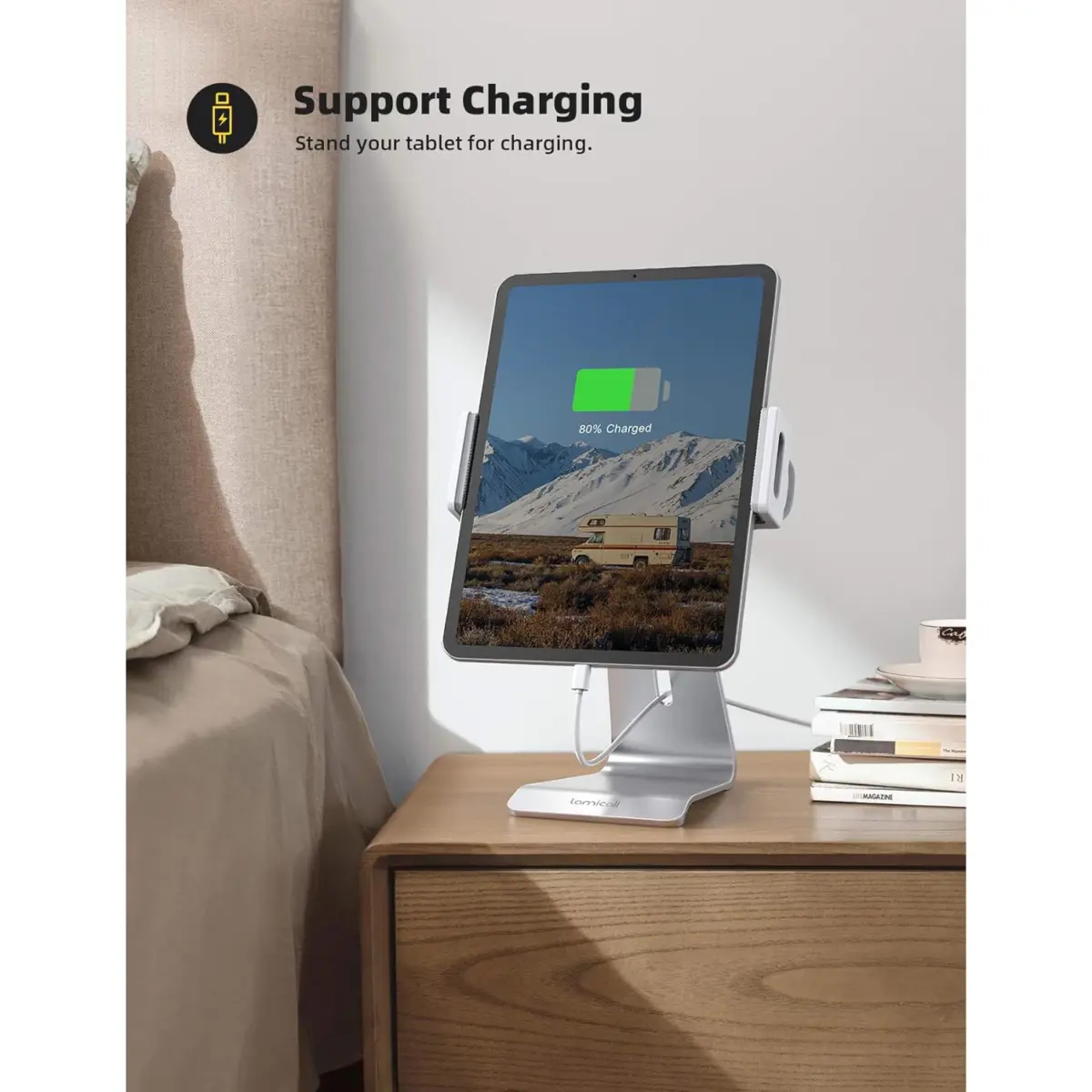 Lamicall Tablet Stand, Adjustable Tablet Holder - Universal 360 Rotation Holder, Stand for Phone, and Tablet with 4.7-13 Inch (Silver)