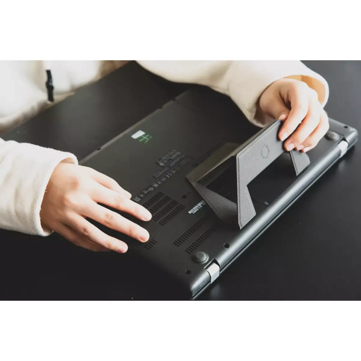 Leather Foldable laptop, Tablet Stand with Magnatic (Black)
