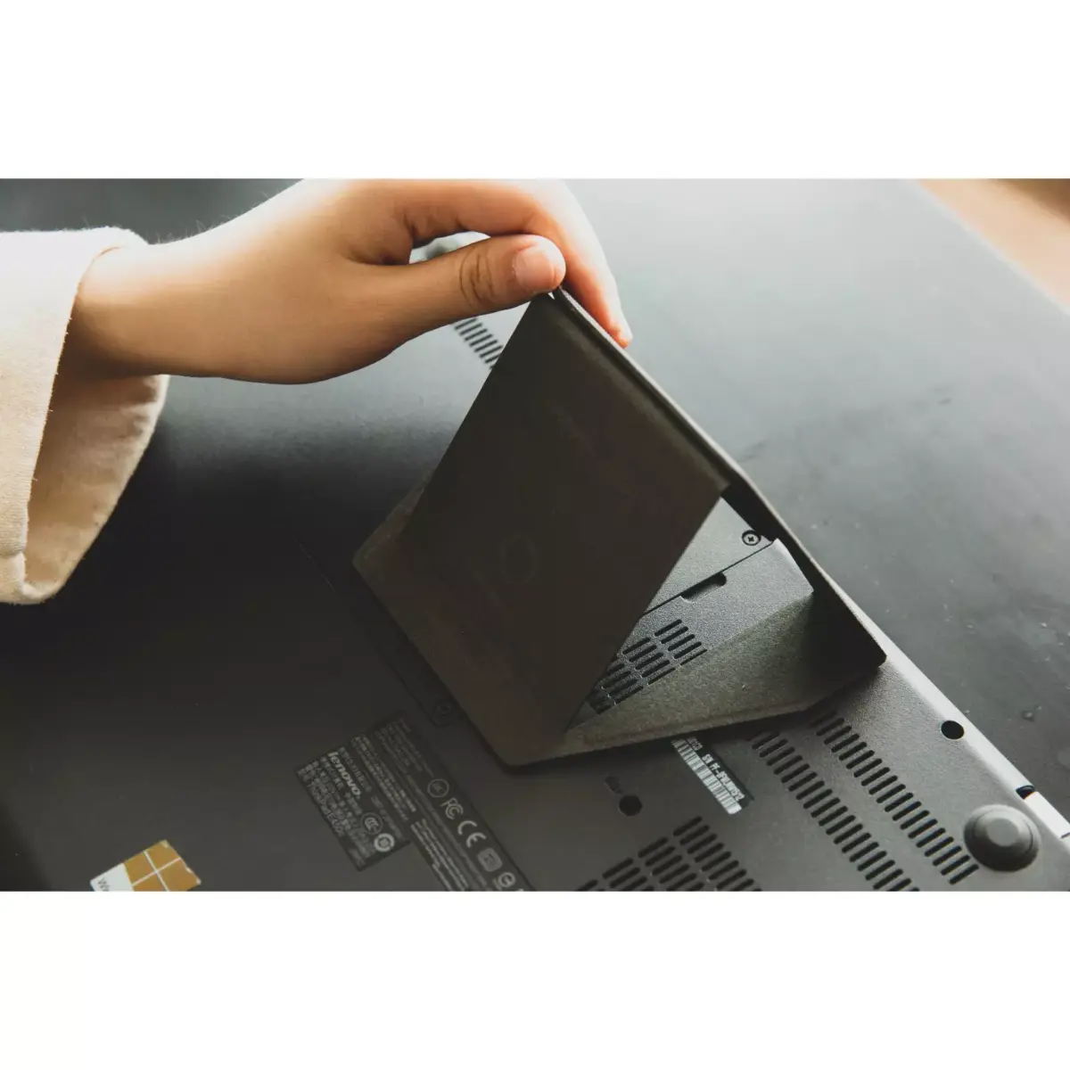 Leather Foldable laptop, Tablet Stand with Magnatic (Black)