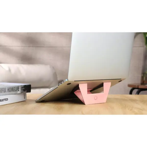 Leather Foldable laptop, Tablet Stand with Magnatic (Rose)
