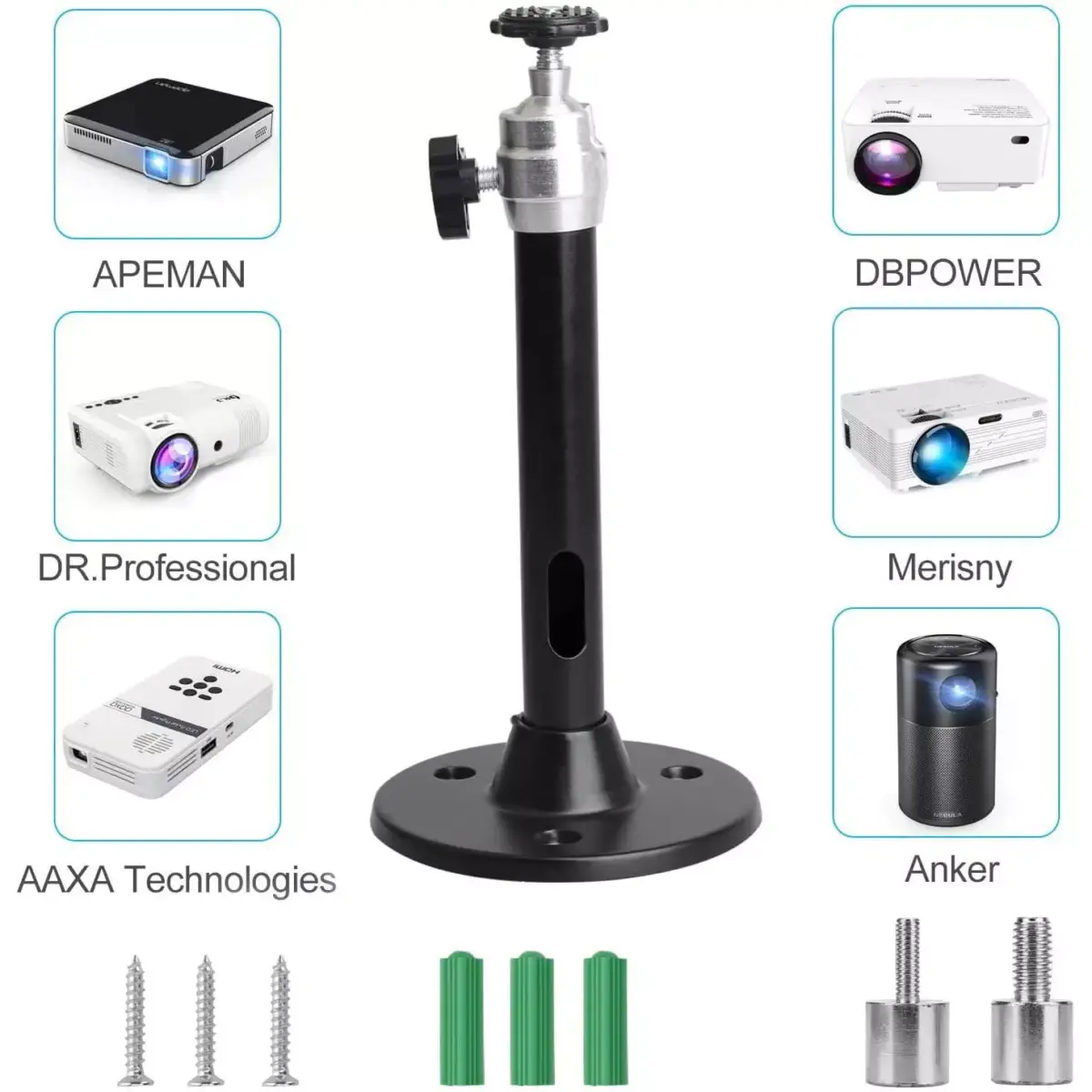 Mini Ceiling Wall Projector Mount Stand Compatible with QKK, DR.J, DBPOWER, Anker, VANKYO, AAXA, Jinhoo, PVO, TMY, AuKing and Most Other Mini Projector