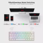 REDRAGON K530W Draconic PRO RGB 60% Gaming Wireless,Bluetooth & Wired Mechanical Keyboard - Brown Switches - White