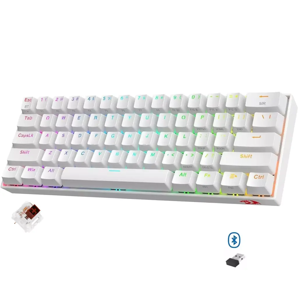 REDRAGON K530W Draconic PRO RGB 60% Gaming Wireless,Bluetooth & Wired Mechanical Keyboard - Brown Switches - White