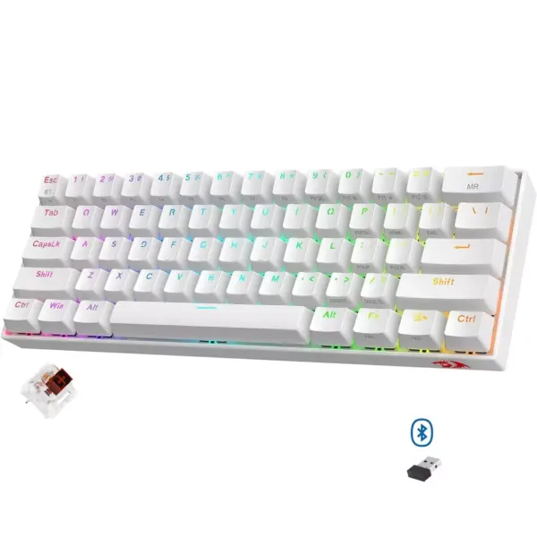 REDRAGON K530W Draconic PRO RGB 60% Gaming Wireless,Bluetooth & Wired Mechanical Keyboard - Brown Switches - White