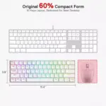 REDRAGON K530W Draconic PRO RGB 60% Gaming Wireless,Bluetooth & Wired Mechanical Keyboard - Brown Switches - White