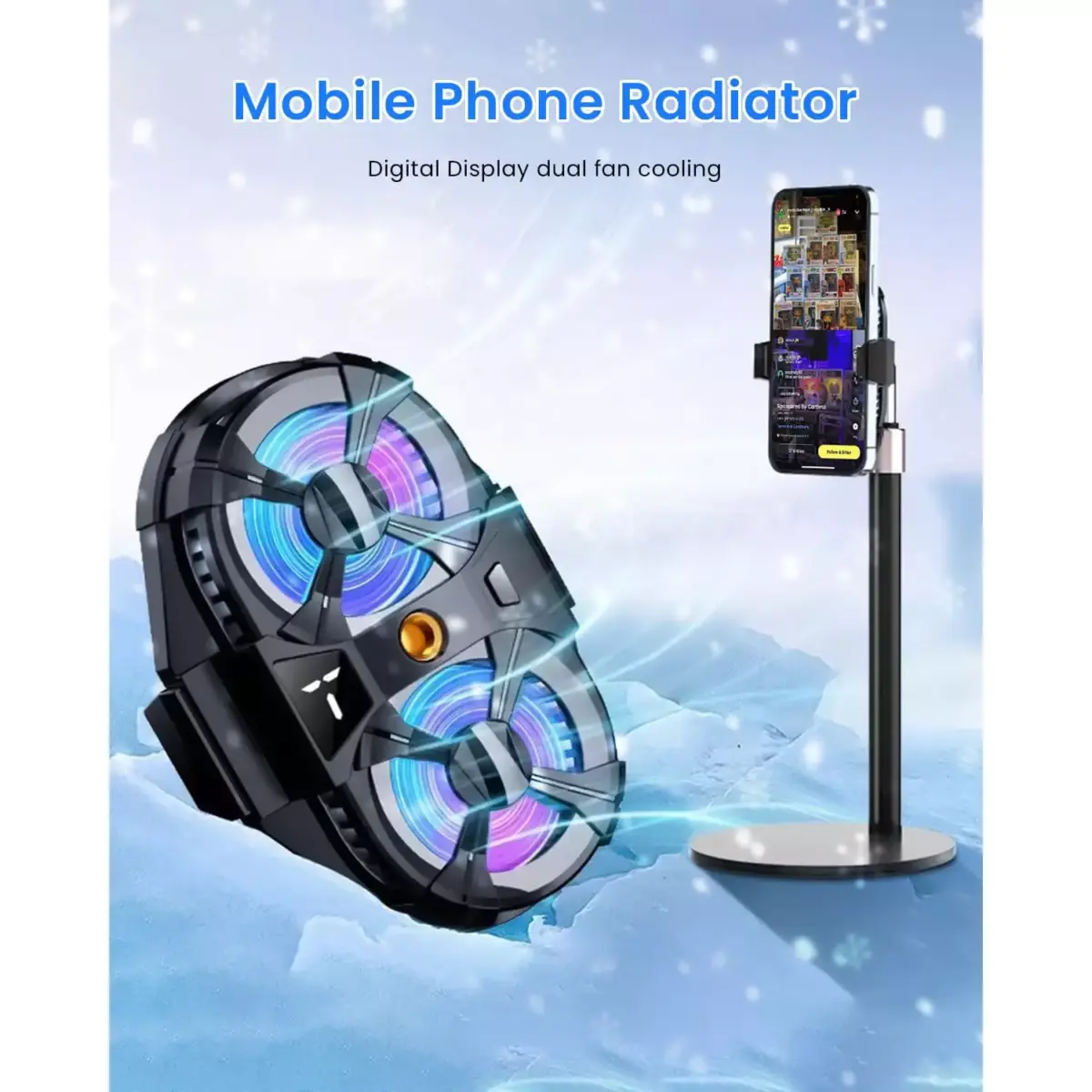 SL07 Phone Cooler Gaming Fan, Gaming, Dual Turbo Fan With Digital Display & Adjustable Clip Claw Design, 3 Speed Adjustable
