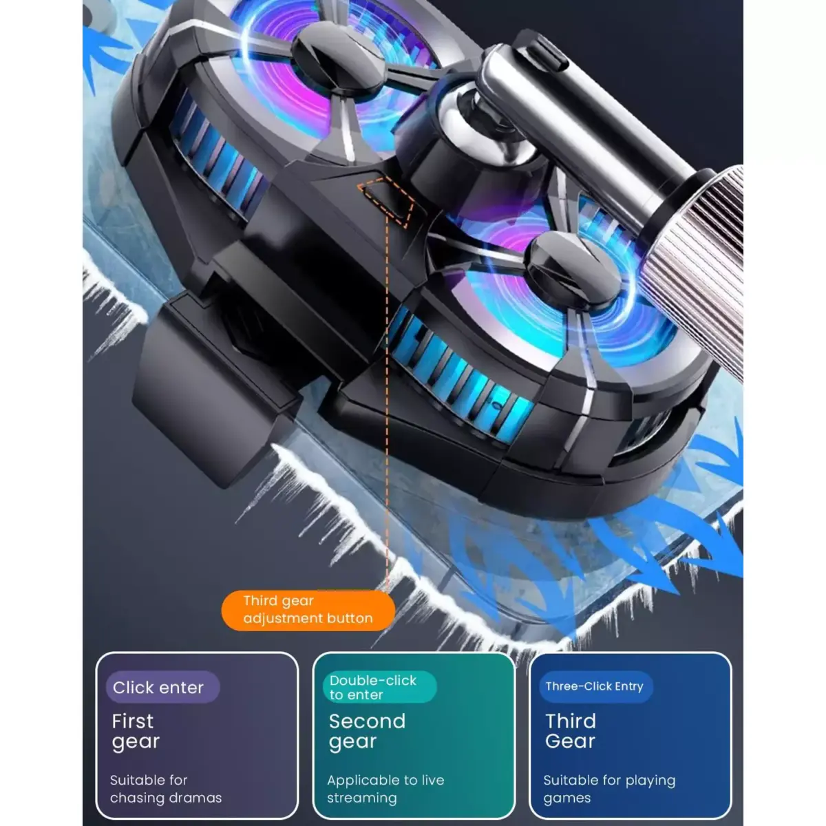 SL07 Phone Cooler Gaming Fan, Gaming, Dual Turbo Fan With Digital Display & Adjustable Clip Claw Design, 3 Speed Adjustable