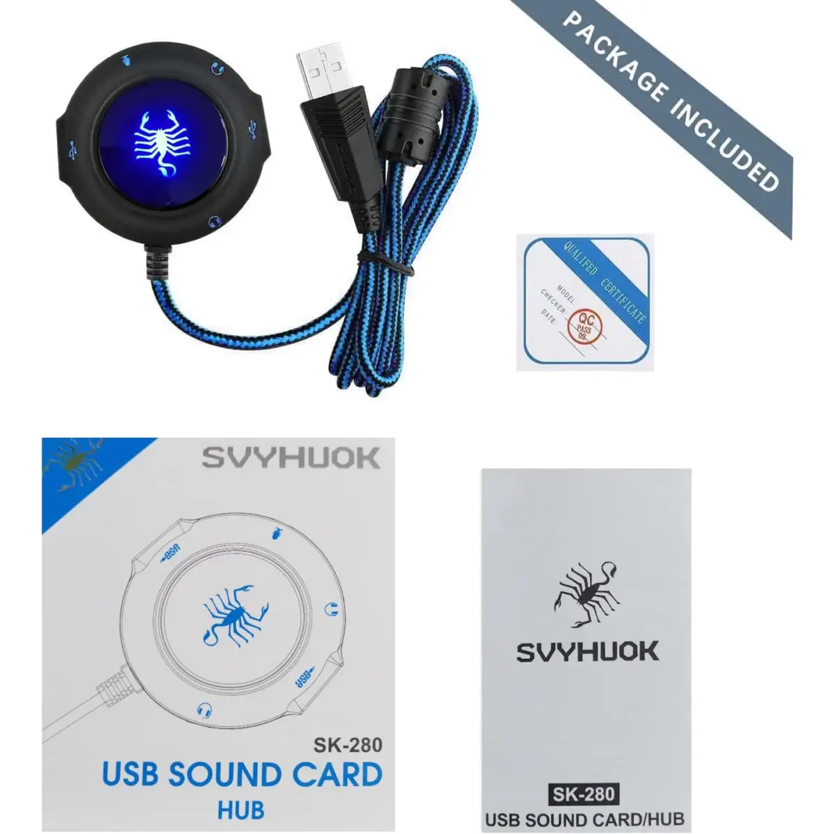 SVYHUOK SK-280 USB Sound Card HUB 2 Port USB , Port For Microphone, Port for Headphone, Port works for Headset and Microphone