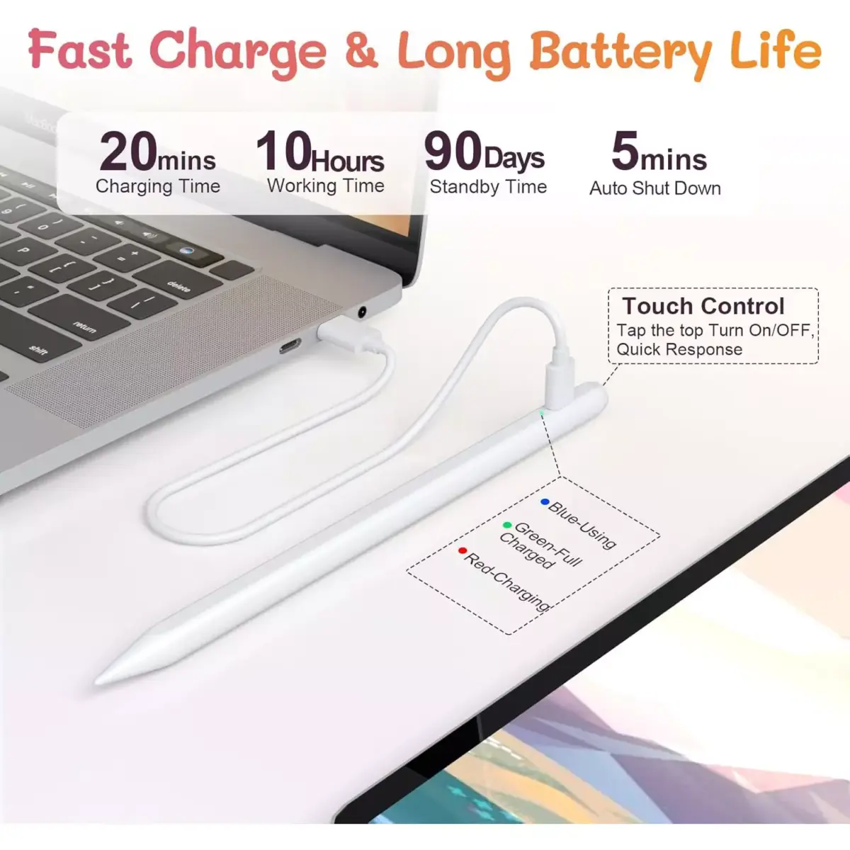 Stylus Pen for iPad with Palm Rejection, Active Pencil 2nd Generation Compatible with iPad Pro 11/12.9‘’ (2018-2023), iPad 10th/9th/8th/7th/6th Gen, iPad Mini 5/6th Gen,iPad Air 3rd/4th/5th Gen