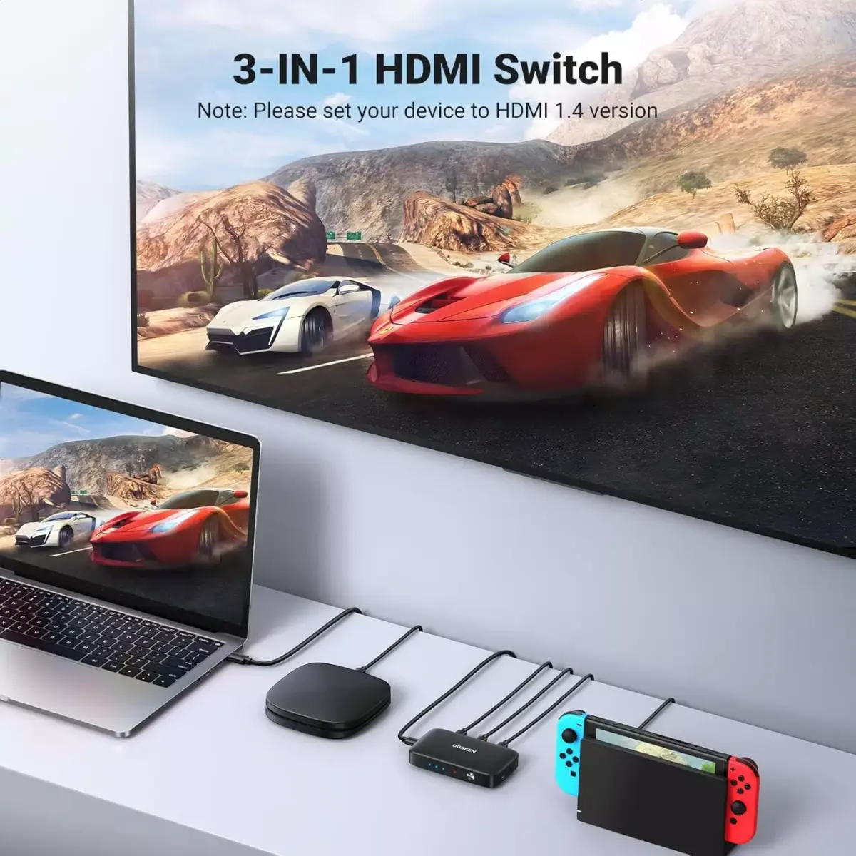 UGREEN HDMI Switch 4K 30Hz Switcher 3 IN 1 OUT, Easy Switch HDMI Splitter Support 4K, HDR, 3D, HDCP