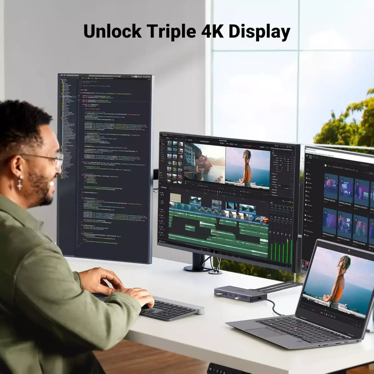 UGREEN Revodok Pro 313 Laptop Docking Station 13 in 1 4K Triple Display USB C Dock Dual HDMI, DP, 10Gbps Data Port 100W PD Gigabit Ethernet, SDTF Card Reader