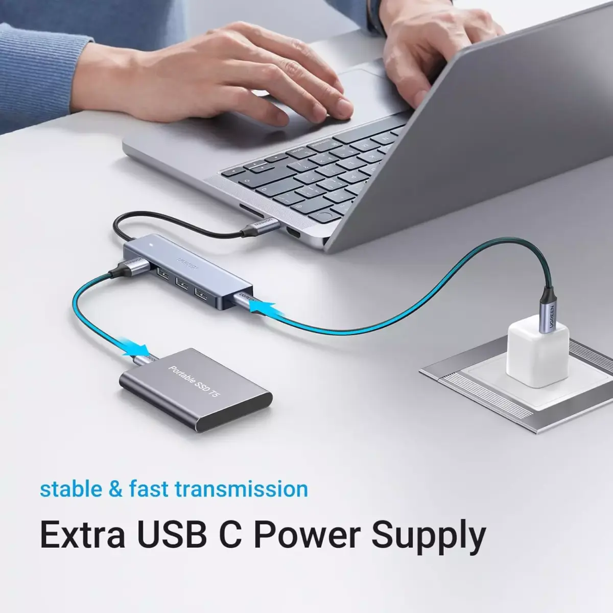 UGREEN USB C to USB Hub with 4 USB 3.0, Powered USB C Splitter for Laptop, MacBook Pro, Mac mini M4, iMac, iPad Pro, Chromebook, Dell XPS, Galaxy S23, and More, 0.5FT