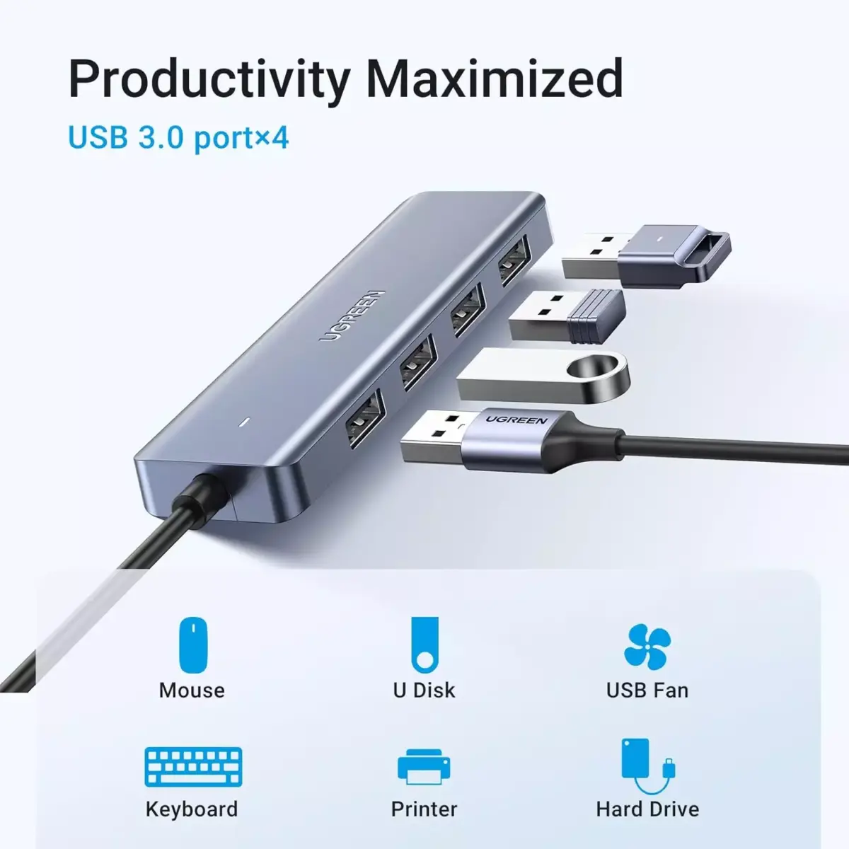 UGREEN USB C to USB Hub with 4 USB 3.0, Powered USB C Splitter for Laptop, MacBook Pro, Mac mini M4, iMac, iPad Pro, Chromebook, Dell XPS, Galaxy S23, and More, 0.5FT