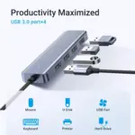 UGREEN USB C to USB Hub with 4 USB 3.0, Powered USB C Splitter for Laptop, MacBook Pro, Mac mini M4, iMac, iPad Pro, Chromebook, Dell XPS, Galaxy S23, and More, 0.5FT