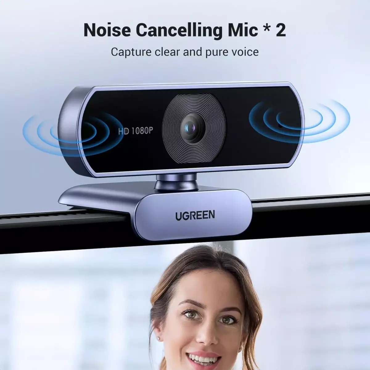 UGREEN Webcam Full HD 1080P 30FPS Fixed Focus Two Micro 360 Degree Rotation