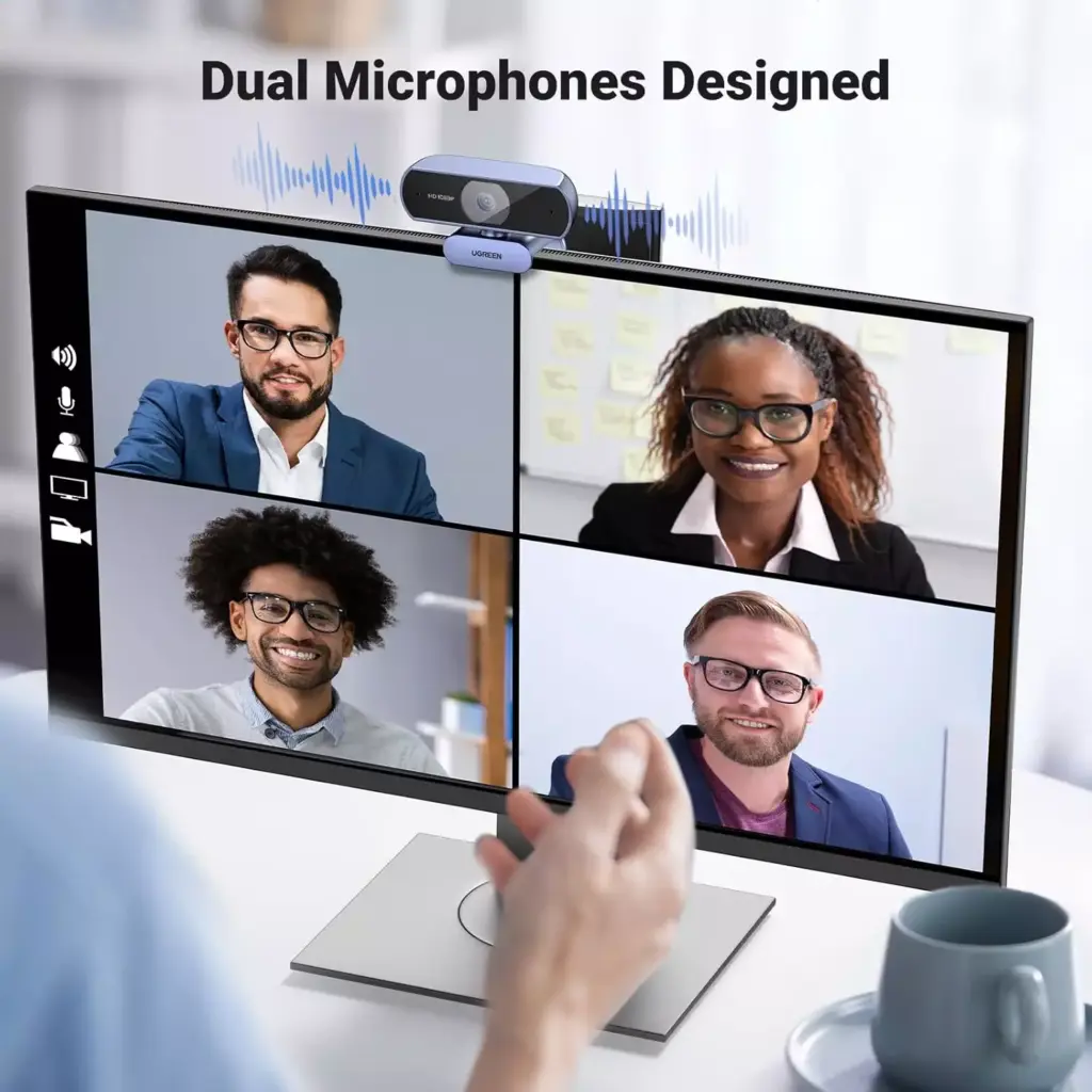 UGREEN Webcam Full HD 1080P 30FPS Fixed Focus Two Micro 360 Degree Rotation