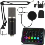 ZINGYOU ZY-CA1 XLR Condenser Cardioid Microphone + F11 Gaming Audio Mixer Interface, 48V Phantom Power, Voice Change